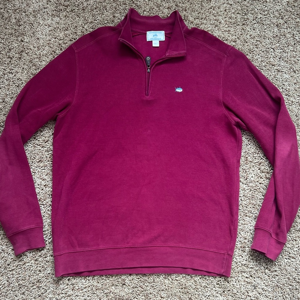 Southern Tide Men's Cotton Maroon Zip-Up Sweater